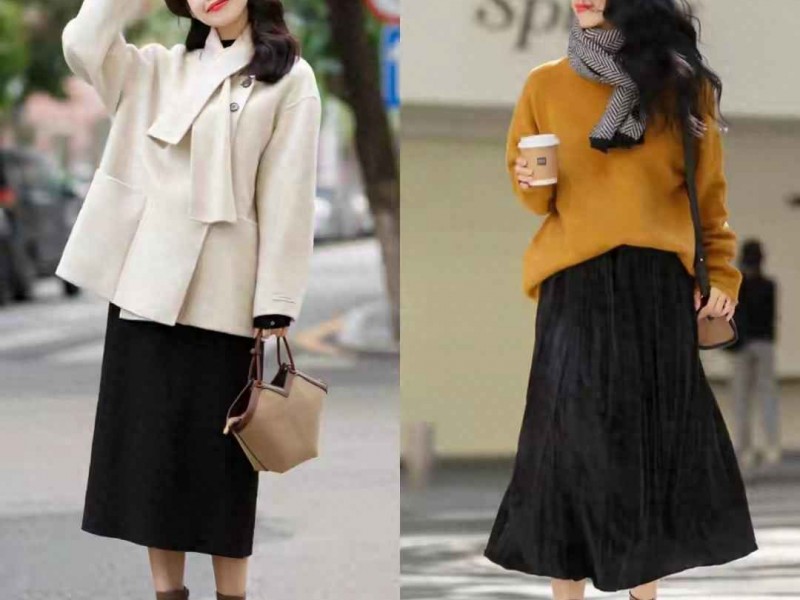 过膝靴穿衣搭配 降温后才发现：满大街都是“裙子+靴子”，优雅减龄，高级显气质